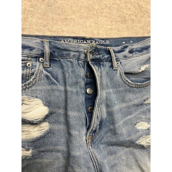 American Eagle Outfitters Hi-Rise Girlfriend Distressed Thrashed Jeans 10 Short - Picture 12 of 12